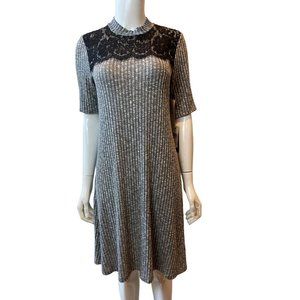 AGB Womens Knitted Lace Dress Shift 0379L47 Short Sleeve Mock Neck Gray Size 10